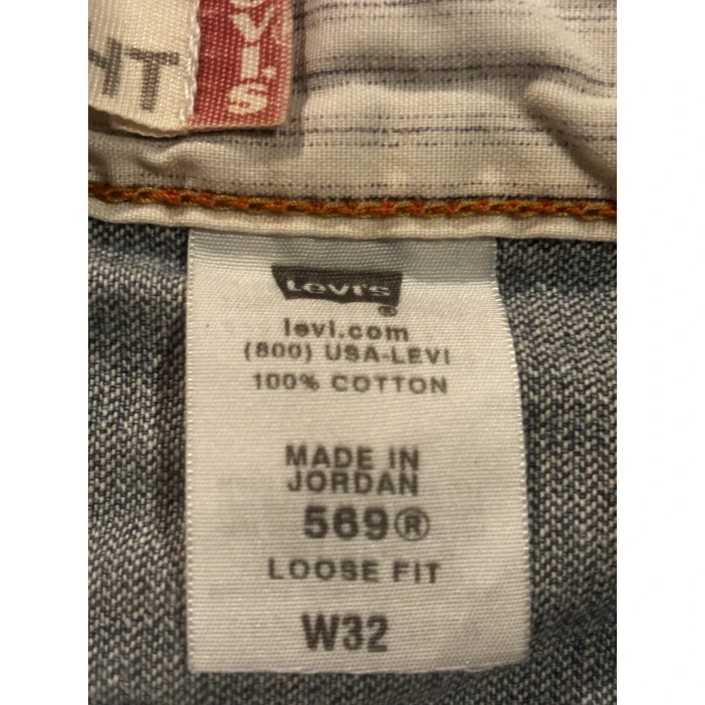Levis 569 Jeans Shorts Mens 32 Blue Denim Cotton Loose‎ Straight Fit Distressed